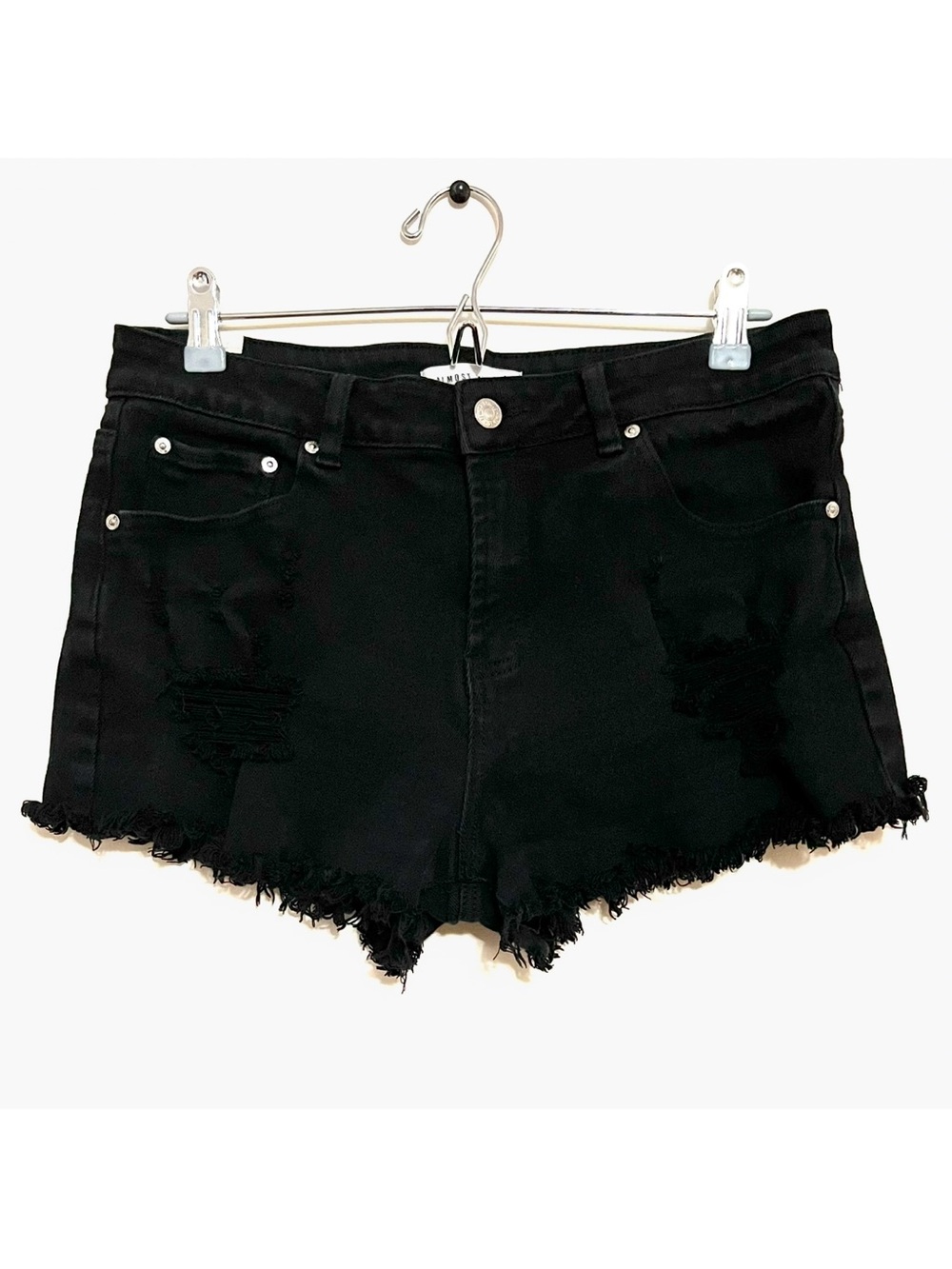 Almost Famous • 13 • Washed Black Frayed Hem Denim Shorts